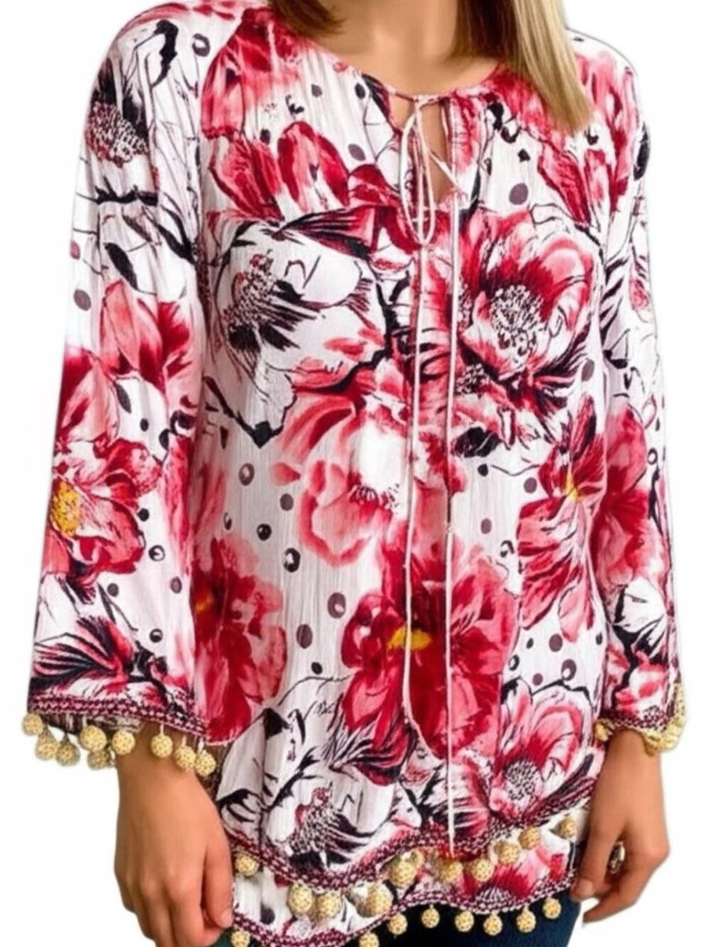 Soft Surroundings Floral Pom Pom Tunic Top